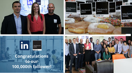 Montage of Mackenzie Jones celebrating the 100,000th Linkedin follower